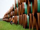 Pipe for Enbridge's Line 3 pipeline in Alberta.