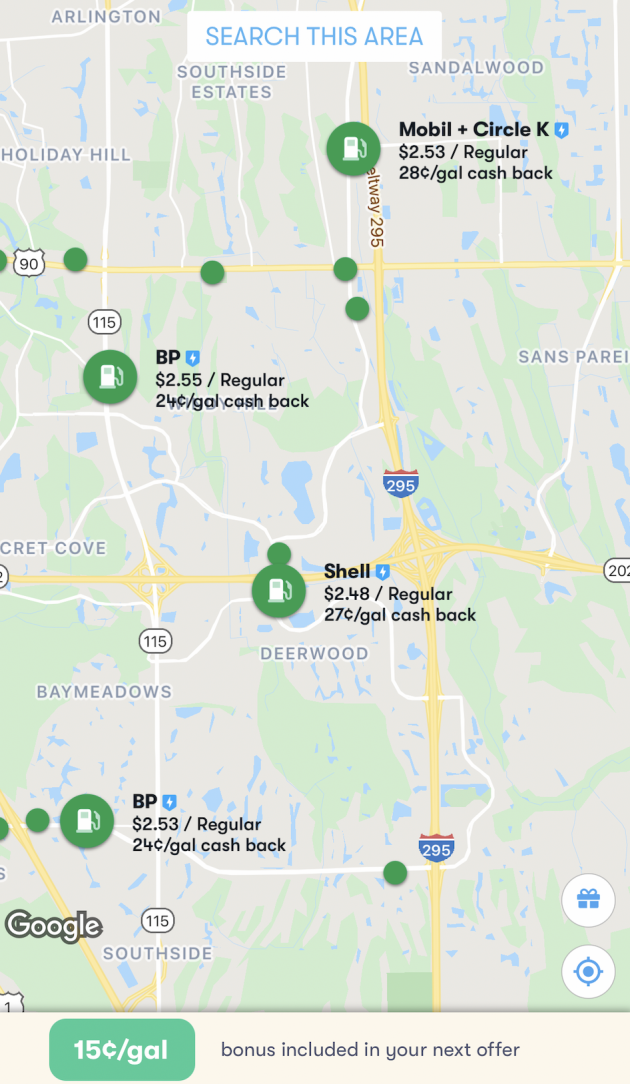 map of gas saving locations