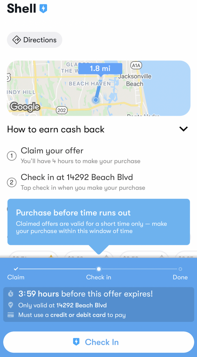 money back at Shell gas station via GetUpside app