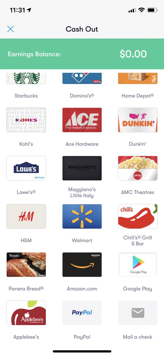 gift card options for payout