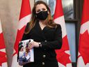 Treasury Secretary Chrystia Freeland has a copy of last year's federal budget before submitting it in April 2021.  This year's budget will be cut on April 7.