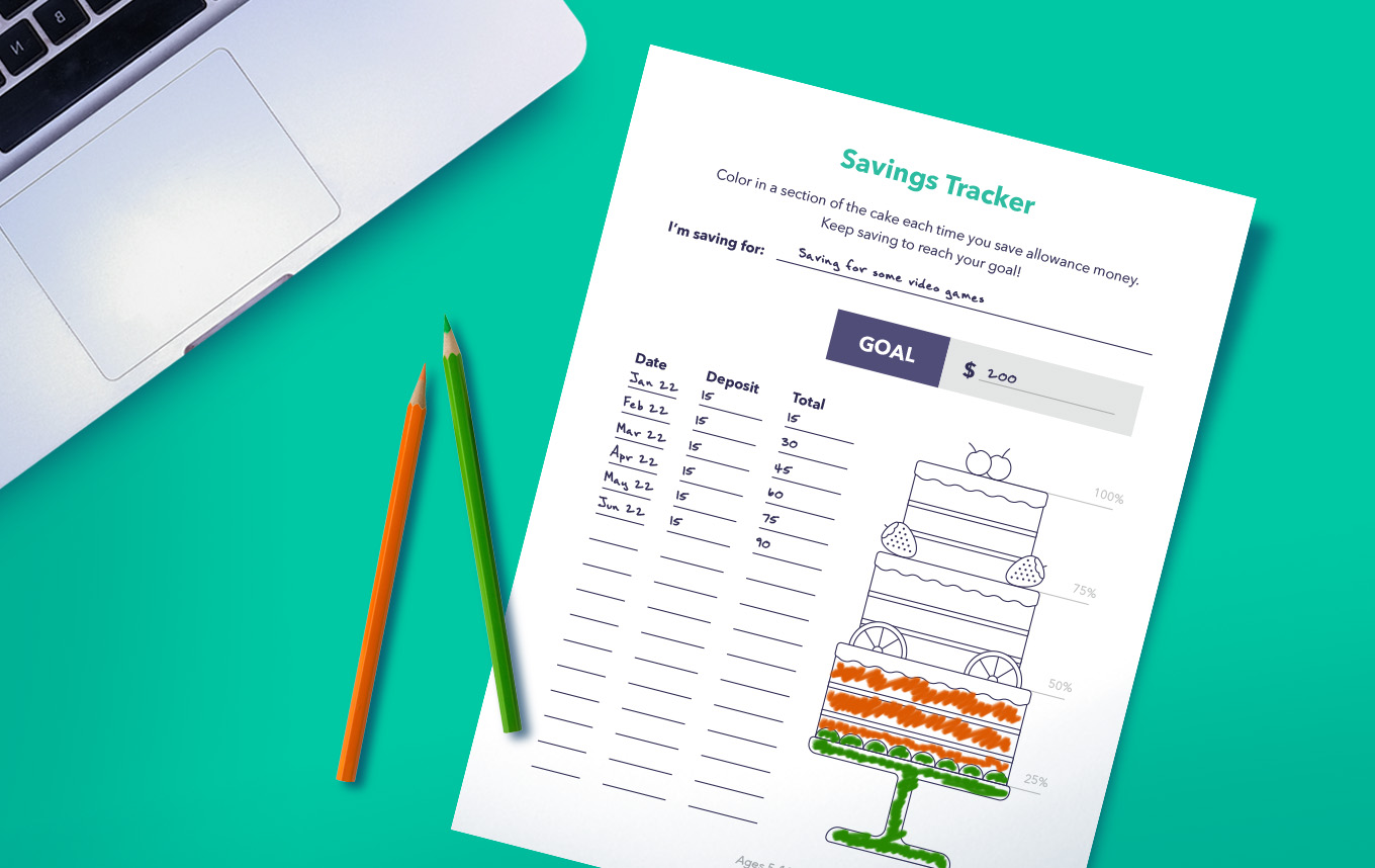 A printable kid's allowance mockup will help teach kids ages 5 to 10 how to save money.  Click the download button for a free copy. 