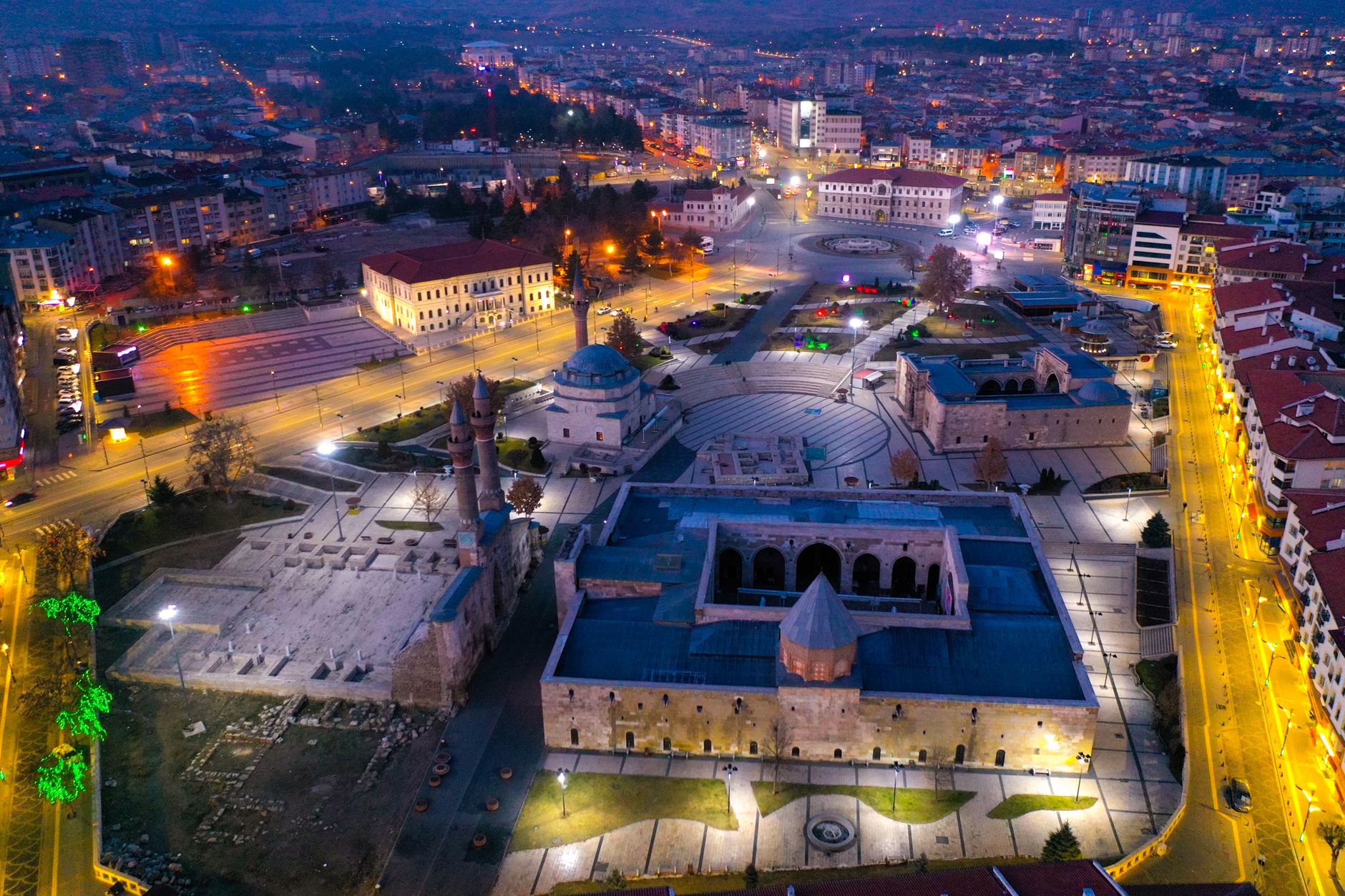 Stunning aerial photograph of Sivas city center illuminated at night, showcasing historic architecture. — UFABET: Your Sports