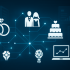 graphic depicting wedding-related symbols connected by lines against a digital background